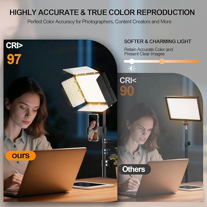 EMART LED Video Light Kit with Phone Holder & Barndoor, 2800-7000K Dimmable Studio Lights for Video Recording, 73'' Height for Live Streaming, YouTube, Vlog, Photography, Content, Podcast, 1-Pack