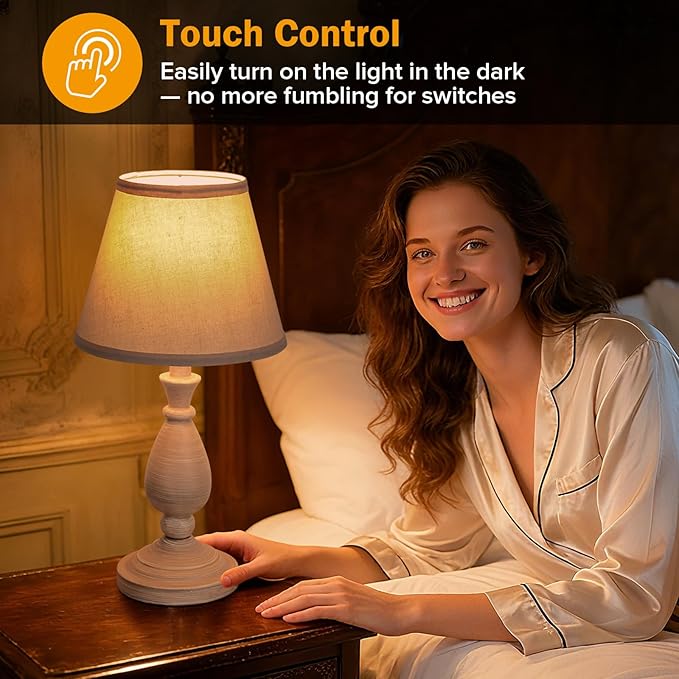 Farmhouse Table Lamps Set of 2, Touch Control & 3 Way Dimmable, Rustic Retro Bedside Lamps for Bedroom Living Room Office (Bulb Included)