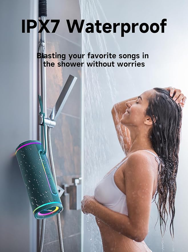 MLOVE E80 Speakers Bluetooth Wireless, Portable Bluetooth Speaker with Aux Input, Micro SD Card Slot, Bass Boost, Dual Pairing, Lights, IPX7 Waterproof, BT5.4 for Outdoor, Travel, Car, TV, 30W, Blue
