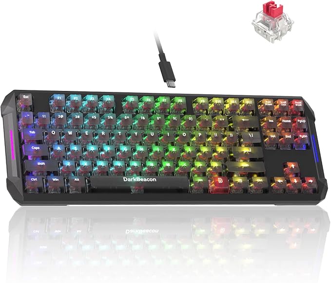 DarkBeacon Flux87 HE Mechanical Gaming Keyboard Wired, Hall Effect Magnetic Red Switch, 0.01mm Rapid Trigger, Adjustable Actuation, RS/SOCD/DKS/MT, 8000Hz Polling, Hot Swappable, RGB Backlit for PC