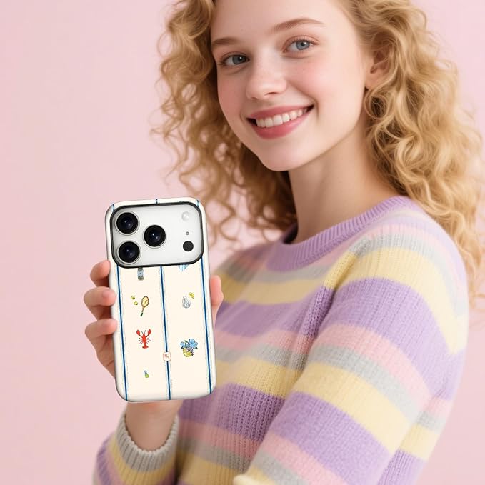Magnetic for iPhone 17 Pro Max Case Cute Frog Stripes Phone Case, Summer Shockproof Slim TPU and Hard PC Protective Phone Cover Compatible with MagSafe Designed for Women Girls