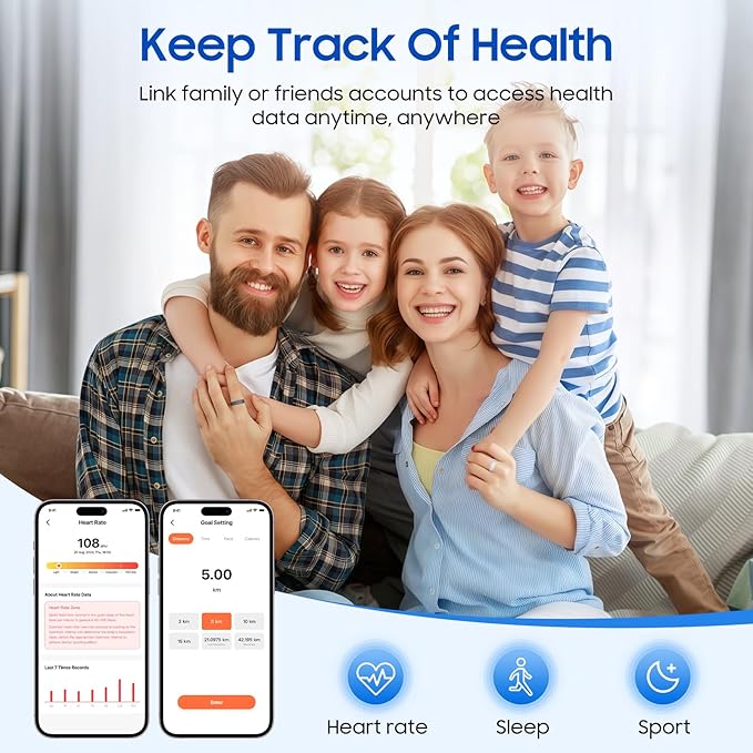 Smart Health Ring, Featuring Stress and Sleep Monitoring Functions, Compatible with iOS and Android,Waterproof Fitness Tracker for Women & Men, No Subscription Fee. (Black, 9)