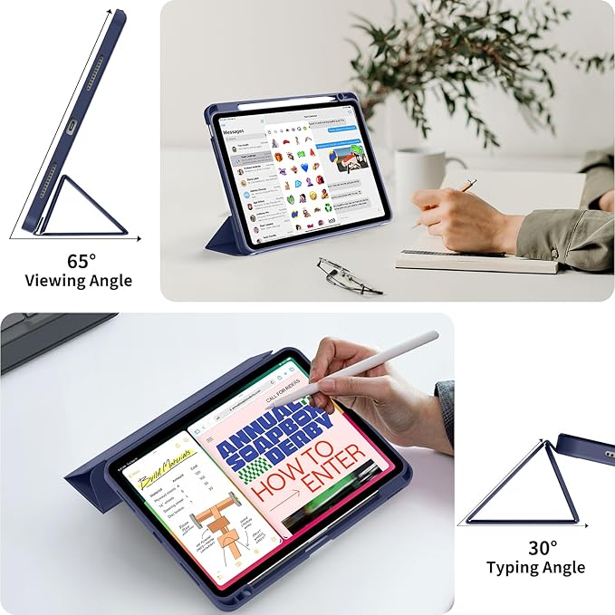 Case for iPad Air 11-Inch M4/M3/M2 2026/2025/2024, iPad Air 5/4 (2022/2020 5th/4th Generation 10.9-Inch) with Pencil Holder, Slim Stand Soft Back Support Touch ID, Auto Wake/Sleep, Navy-1