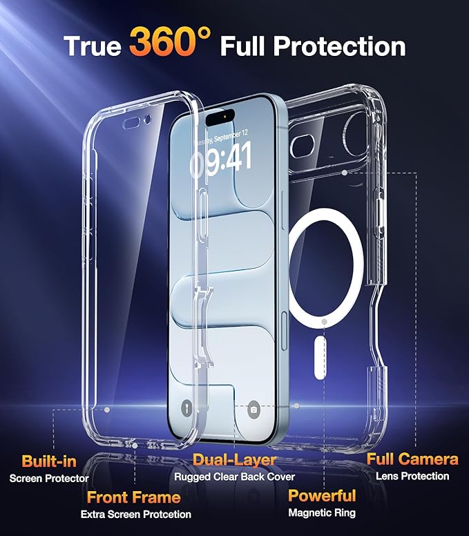 Diaclara Magnetic Designed for iPhone Air Case Full Body Bumper,[Compatible with MagSafe] Military Drop Proof Cover with Built-in Touch Sensitive Anti-Scratch Screen Protector for iPhone 17 Air Clear