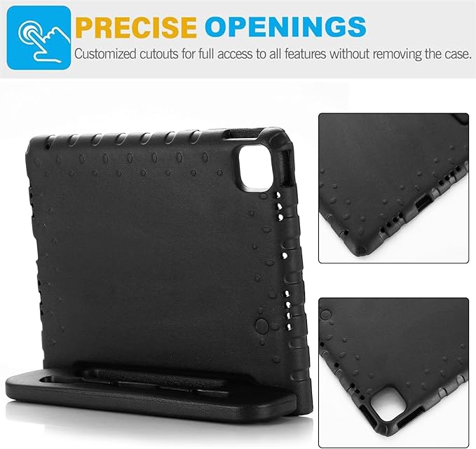 for iPad Air 11-inch Case M3/M2 (2025/2024) for Kids with Pencil Holder/Kickstand, Anti-Slip Handle Stand Lightweight Soft EVA Foam Shockproof Rugged Bumper Tablet Protective Cover, Black