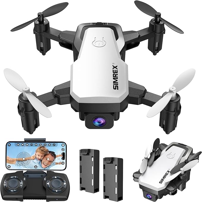 SIMREX Mini Drone with 720P Camera for Kids & Beginners - Foldable RC Quadcopter, Optical Flow Positioning, Altitude Hold, 3D Flip, 2 Batteries 20Min Flight, Safe & Easy Indoor Outdoor Flying Toy Gift (New White)
