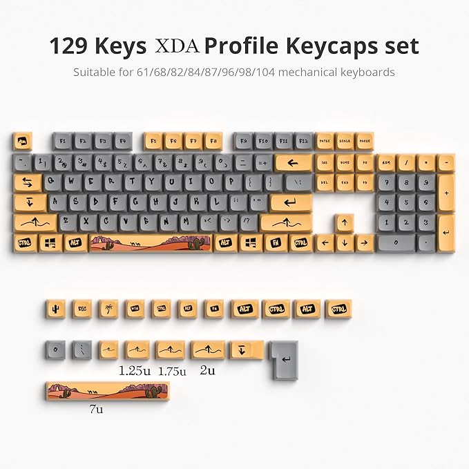 GTSP XDA Profile PBT Keycaps, 129-keys Custom Dye Sublimation keycaps with for Fullsize, Tenkeyless, Winkeyless, 75%, 65%, 60% Keyboard (Desert)