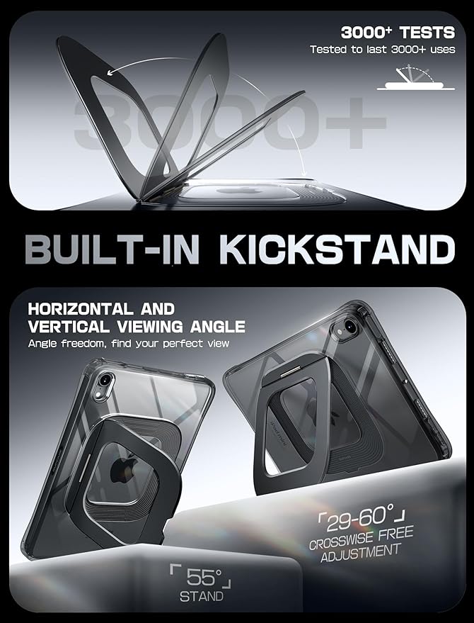 SUPCASE for iPad Mini 7 A17 Pro 2024 Case with Stand (Unicorn Beetle Prism), [Anti-Scratch] [Support Apple Pencil Charging] Slim Protective Clear Cover for iPad Mini 7th/6th Generation 8.3 Inch, Black