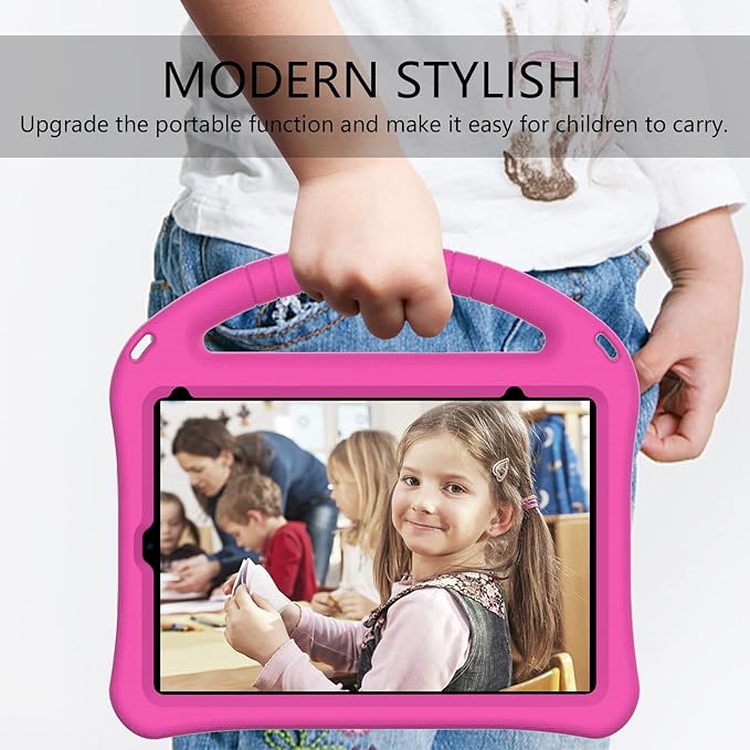 Kids Case for iPad Mini 7 (2024), iPad Mini 6th Generation Case, Techcircle Light Weight Shock Proof EVA Foam Rugged Handle Stand Kids Friendly Anti-Slip Grip Protective Case, Rose