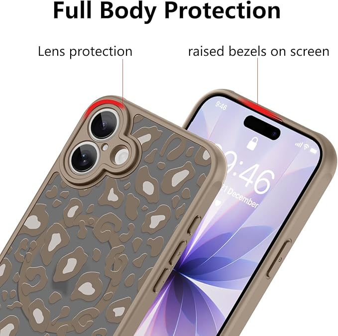 KANGHAR Case Compatible with iPhone 17 Brown Leopard Printed Pattern Compatible with Magsafe Cute Cheetah Protective Magnetic Case for Girls Women 6.3"