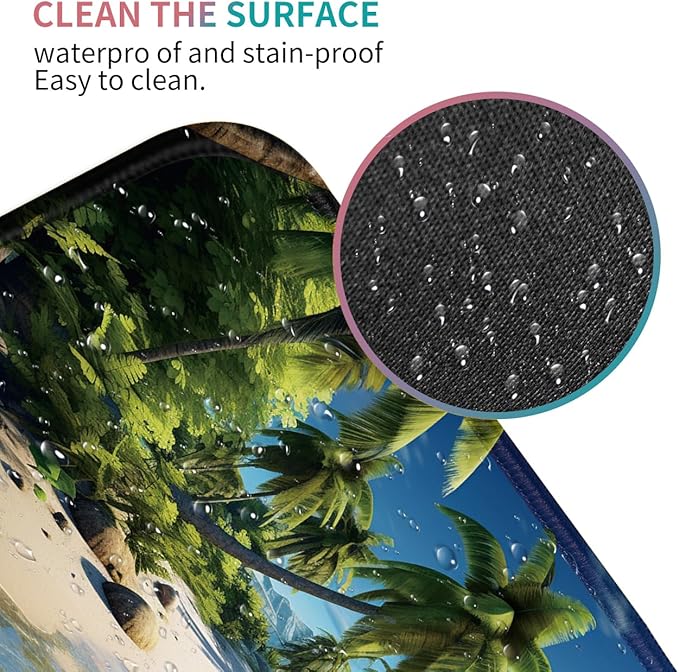 Desk Mat, Multifunctional Desk Pad for Keyboard and Mouse, with Cute Coasters and Mandala Stickers with Stitched Edges Non Slip Base Laptop Mouse pad for Office and Home, Seaside Tropical Palm Tree