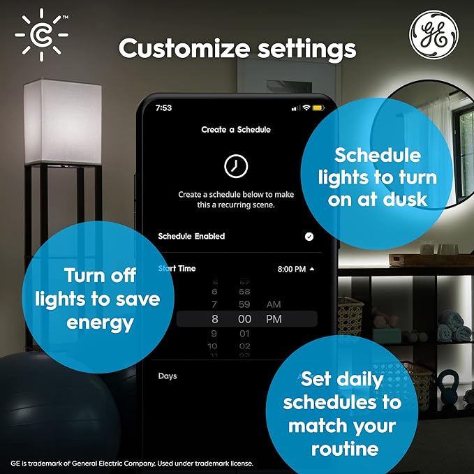 GE CYNC A19 Smart LED Light Bulbs, Soft White, Bluetooth and WiFi Light Bulbs, 60W Equivalent, Work with Amazon Alexa and Google Home (4 Pack)