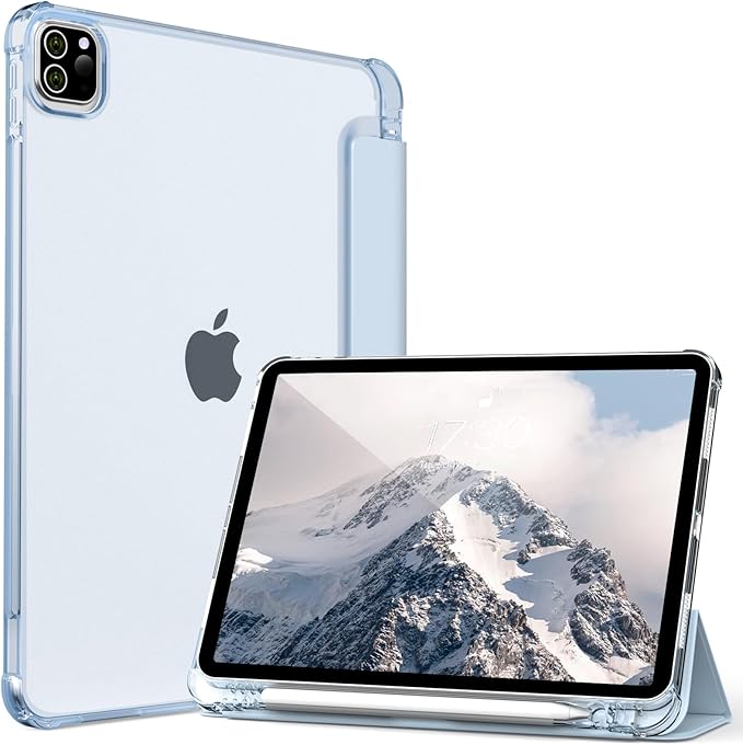 Kenke New iPad Pro 11 Inch Case 4th/3rd/2nd/1st Generation 2022/2021/2020/2018 Support 2nd Pencil Charge with Built-in Left Side Pencil Holder, Hard Frosted Back Cover & Colored Edge (Light Blue)