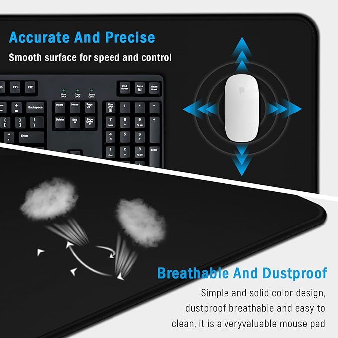 Gaming Mouse Pad Large XXL Extended Desk Mat with Non-Slip, Special-Textured Surface, Stitched Edges for Gaming and Office Home - Black