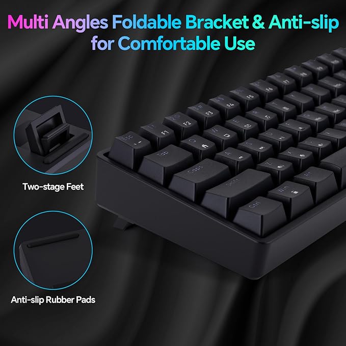 CHONCHOW Mechanical Keyboard 61 Keys Gaming RGB USB Wired Red Switch Programmable Ultra-Compact Keypad Compatible with Windows 7/8/10 iMac Xbox one X Ps4(Black,red Switch)