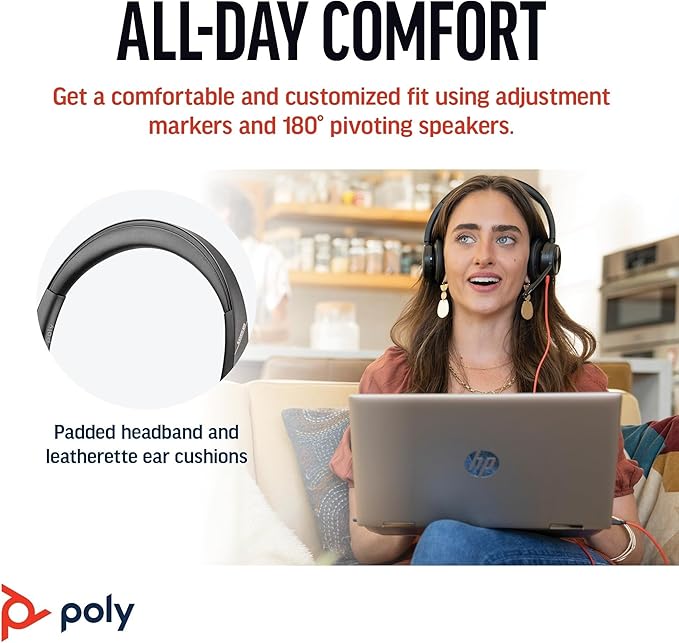 Poly Blackwire 8225 Premium Wired Headset (Plantronics) – Active Noise Canceling – Hi-fi Stereo - Connect to PC/Mac - Certified for Microsoft Teams - Amazon Exclusive