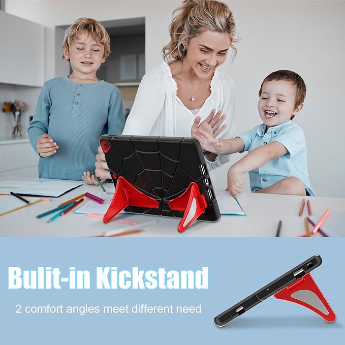 AKABEILA Compatible with Apple iPad 9.7 5th/6th(2017/2018)/iPad Air 2/iPad Pro 9.7 Tablet Case，Lightweight Shockproof Rugged Protective Cover with Kickstand for Kids Children Boys Babies Black Red