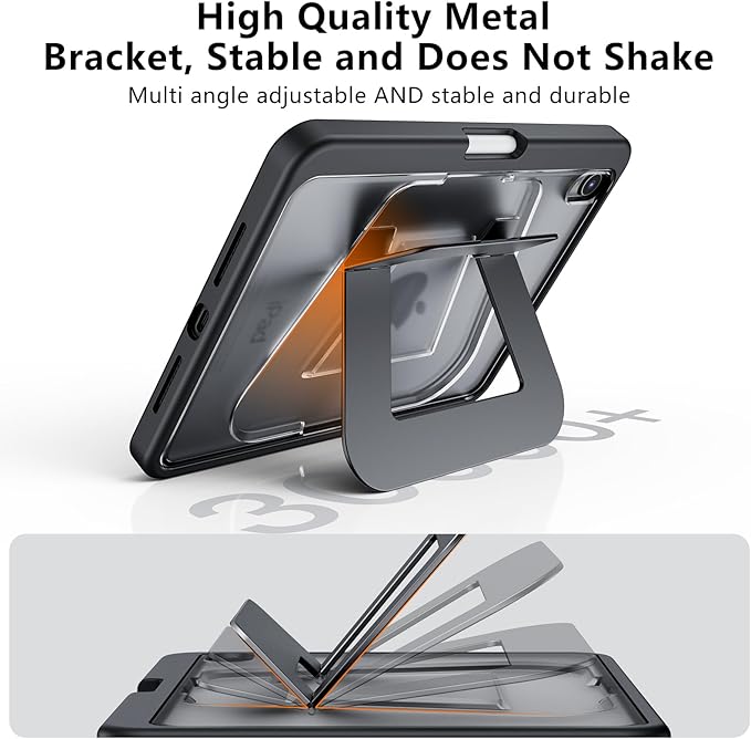 Case for iPad mini 7 A17 Pro 2024/iPad Mini 6 2021 8.3 Inch/iPad mini 7th/6th Gen Case,Dual Multi-Angle Adjustable Kickstand Protective Cover with Built-in Pencil Holder,Hard Backplate,Black