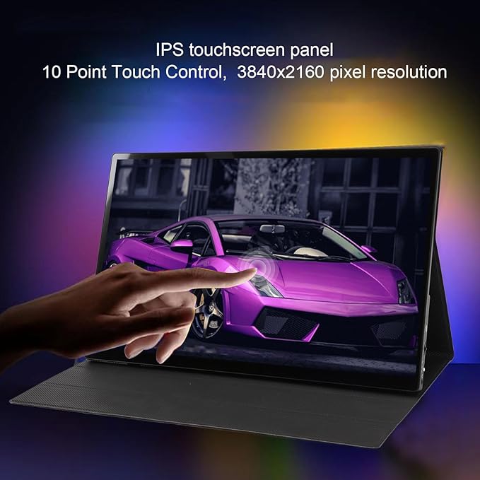 Yunseity 15.6 Inch Portable Monitor, 4K Touchscreen Computer Gaming Display, 60Hz 16:9 Widescreen External Monitor with Adjustable Stand, HDMI USB C 3.1 Travel Second Monitor