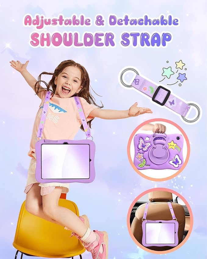 Kidcube for Samsung Galaxy Tab A9 Plus Case 11 Inch - for Girls Cute Kawaii Girly 3D Purple Butterfly Design Cover with Rotating Stand & Strap Unique Silicone Women for Samsung A9 Plus Tablet Cases