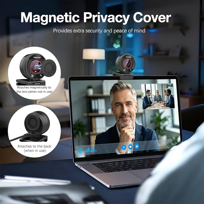 4K Webcam with Microphone for PC Laptop 1080P@60fps Web Cam with Privacy Cover for Streaming with PDAF 8X Digital Zoom for Desktop Camera for Mac Windows USB Web Cam for Teams/Twitch/Zoom/Meeting