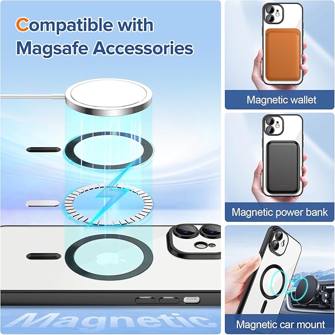 Hython Magnetic Clear for iPhone 12 Case with Camera Lens Protector [Compatible with MagSafe] Luxury Plating Edge Slim Soft TPU Cover Protective Phone Case for iPhone 12 6.1", Matte Black