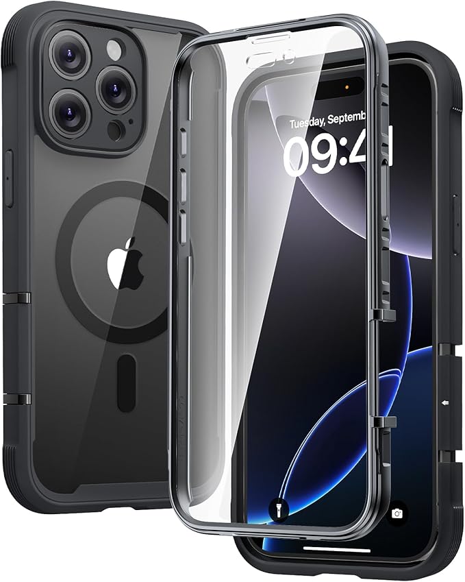 Diaclara Magnetic Designed for iPhone 16 Pro Max Case, Full Body Rugged with Touch Sensitive Anti-Scratch Screen Protector, Compatible with MagSafe, Soft Bumper Case for iPhone 16 Pro Max 6.9'', Black