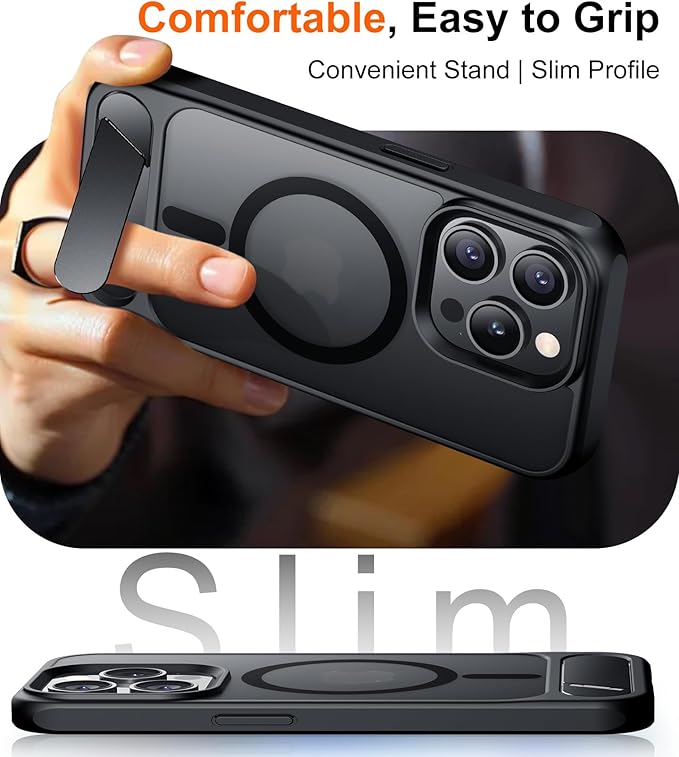 Magnetic Compatible with iPhone 15 Pro Case, [Built-in Invisible Kickstand][Compatible with MagSafe] [Military Grade Shockproof] Slim Translucent Matte Phone Case for iPhone 15 Pro 6.1"