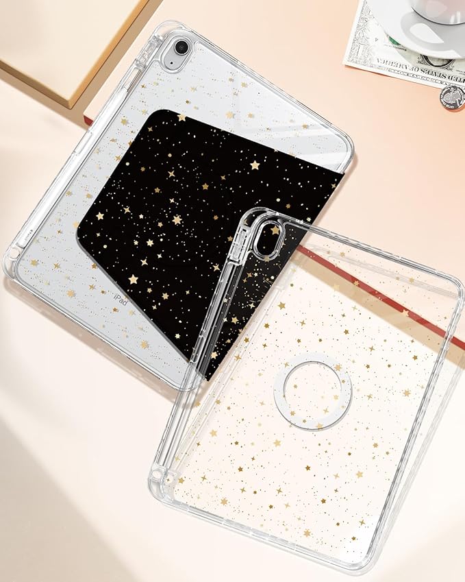 Shorogyt for iPad A16 11th Generation 11 inch 2025 /for i Pad 10th Generation case Magnetic Stand for Women - Cute Design 360 Degree Rotating Covers Girls Kids with Pencil Holder,Star Moon