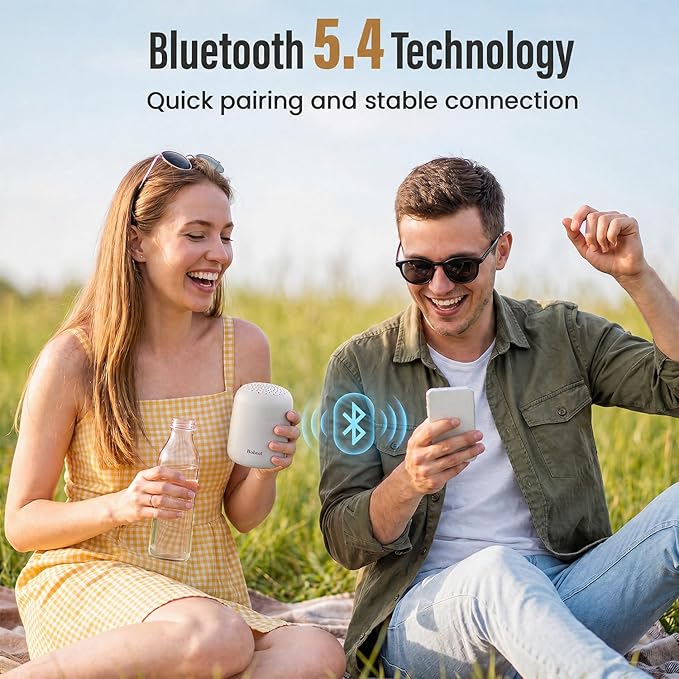 Bobtot Portable Bluetooth Speakers Wireless, Waterproof Shower Speaker with 24H Playtime, Loud Stereo Sound, TWS, Hands-Free Calling, Small Size with Carry Lanyard, LightGrey