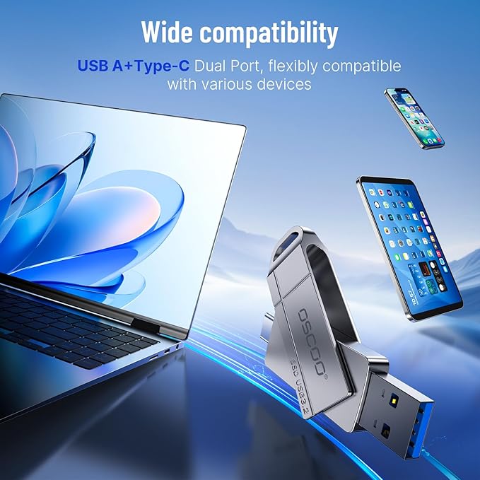 512GB SSD USB Flash Drive, Up to 550MB/s–USB 3.2 Gen1 Thumb Drive, Dual USB-C & USB-A Ports, Compatible with iPhone 15/16/17, Android Phones, Mac – Photo & Video Backup