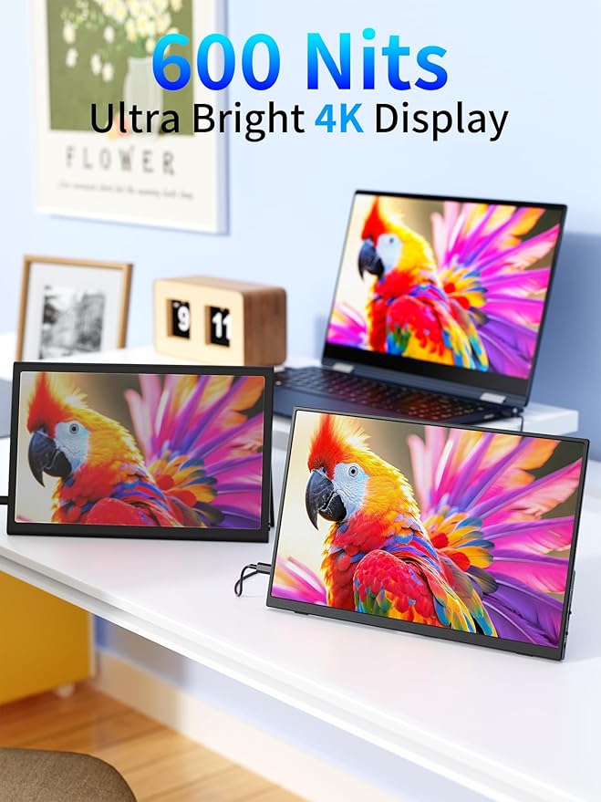 MAGICRAVEN 4K Portable Monitor, 13.3" UHD IPS Laptop Screen, Slim Lightweight Dual USB C HDMI Computer Gaming Display with Speakers, Travel Monitor for PC Phone PS5/4 Xbox Switch