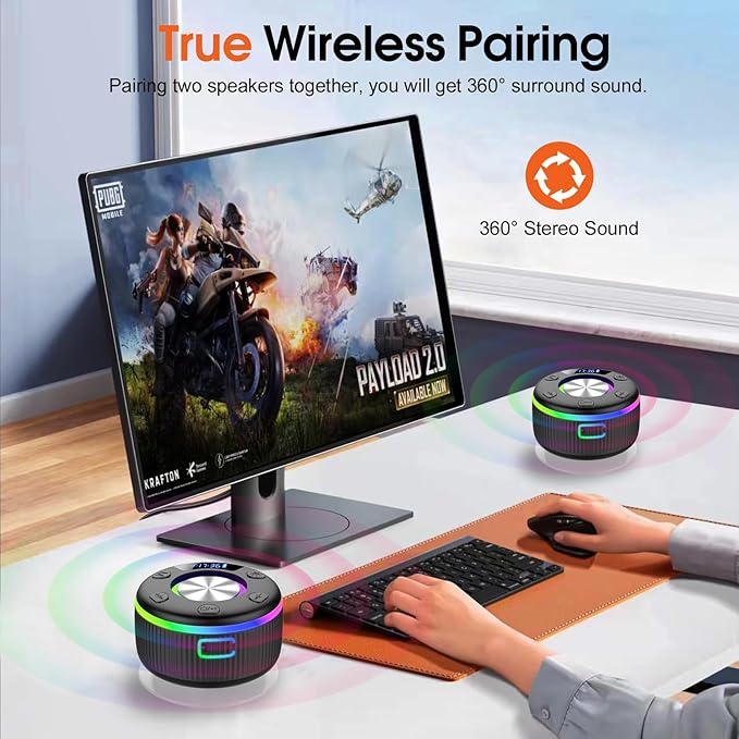 Bluetooth Shower Speaker, Portable Bluetooth 5.3 Speakers Wireless with Time Display, IP7 Waterproof Speakers with RGB Light, Suction Cup, Mini Stereo Speaker for Bathroom Party Travel Beach Outdoor