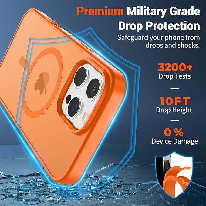 SUPFINE Magnetic for iPhone 16 Pro Case (Compatible with MagSafe) (Military Grade Drop Protection) Translucent Matte Shockproof Phone Cover,Starry Orange