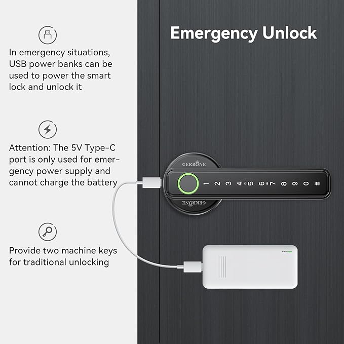 Fingerprint Smart Lever Lock TUYA APP Control Keyless Entry Bluetooth Touchscreen Indoor Handle Biometric Electronic Digital Door Knob with Keypad Suitable for Hotel Office Apartment Bedroom
