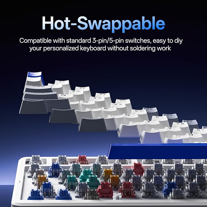 Rapoo V700DIY-75 Wireless Mechanical Keyboard, BT5.0 + 2.4GHz, Hot Swappable Custom Gaming Keyboard, Speed Silver Linear Switch, 16.8M Per-Key RGB, Gasket Mount, Creamy Sound, Full NKRO Anti-Ghosting