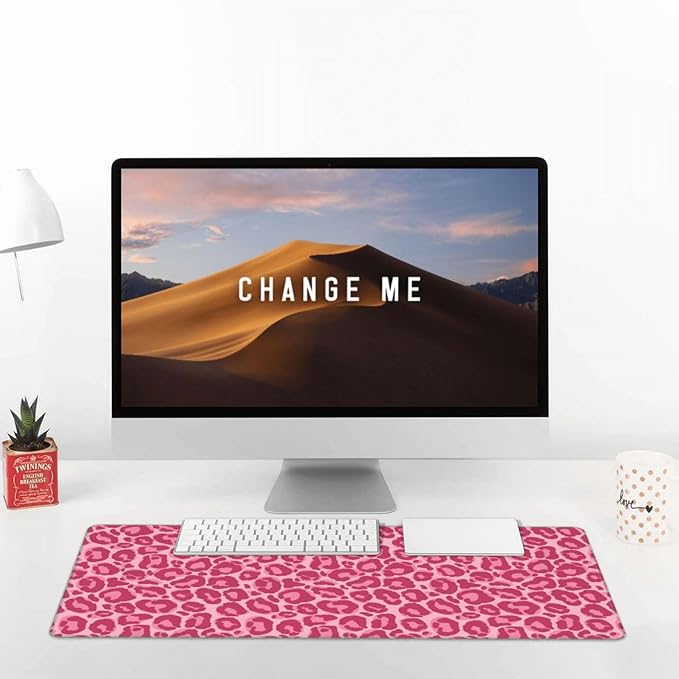 Pink Leopard Print Large Extended Mouse Pads XL Mousepad with Stitched Edges Non-Slip Rubber Base Computer Keyboard Pad Desk Mat for Home Office Desk Decor, 29.5" X 15.8"
