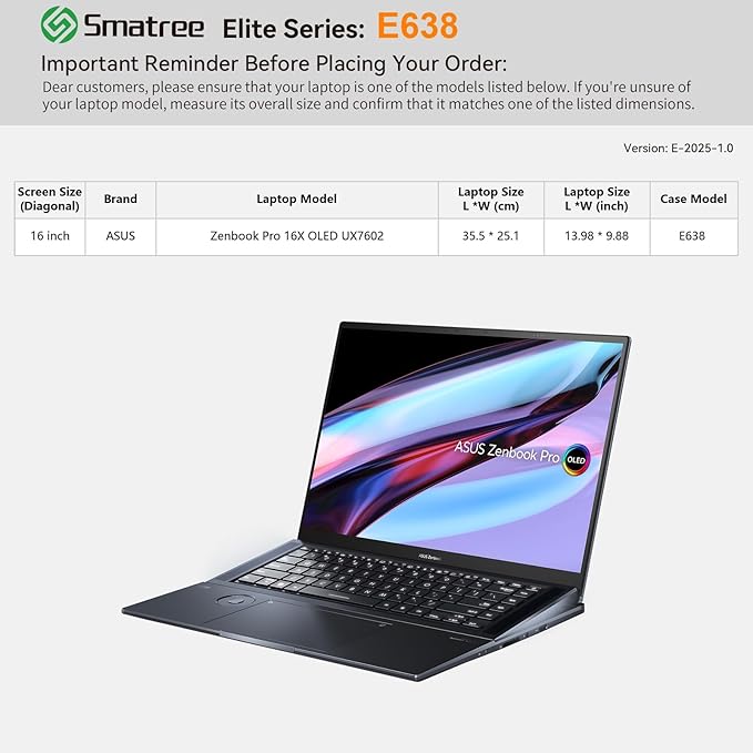 Smatree Laptop Sleeve for 16 inch ASUS Zenbook Pro 16X OLED UX7602, Protective Laptop Case with Accessory Pocket, YKK Zipper, Patented Super-Corner Design (E638)