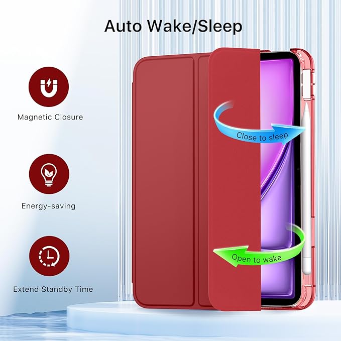 MoKo for iPad Air 11 inch Case (M4/M3/M2) 2026/2025/2024, iPad Air 5th/4th Gen 10.9 inch Case 2022/2020 with Pencil Holder, Slim Light Trifold Cover with Hard PC Translucent Back Shell, Wine Red