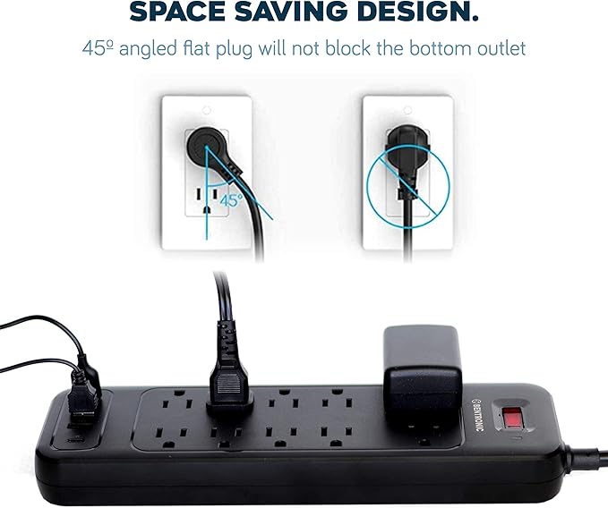 Power Strip Surge Protector USB-C and 10 AC Outlets, 3 USB and 1 USB C, Fast Charging Ports, Black, Flat Plug 6 ft Extension Cord, 2100 J 1875 Watts, 15A, Outlet Extender, ETL, BENTRONIC.