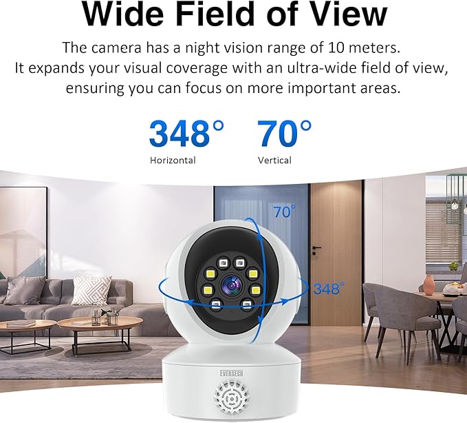 EVERSECU Smoke & Gas Detection Home Security Camera with Sound Alarm & Real Time Alert, Humanoid Auto Tracking, 2 Way Audio, Night Vision, Compatible with Alexa, Baby Monitor/Elder/Pet Camera