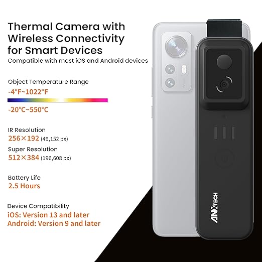 Wireless Thermal Imaging Camera, 512×384 Super Resolution, Thermal Imager for Android & iOS Smartphones, 256x192 IR Resolution, Infrared Camera Gadget for Home Inspection, HVAC, Cooking