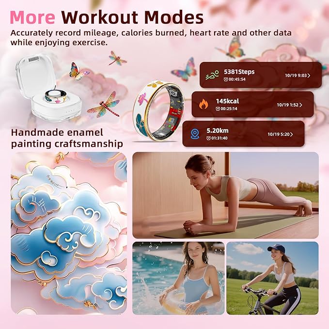 Smart Ring Health Tracker, Men & Women, Featuring a Heart Rate Monitor, Sleep Tracker, 8 Exercise Modes, Step Counter, IP68 Waterproof (White, 8)