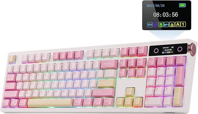 EPOMAKER TH108 PRO Full Size Mechanical Keyboard with Screen & Knob, Wireless Gaming Keyboard with 10000mAh, Creamy Gasket, Hot Swap, Custom Driver, RGB Backlight, NKRO (Pink, Creamy Jade)