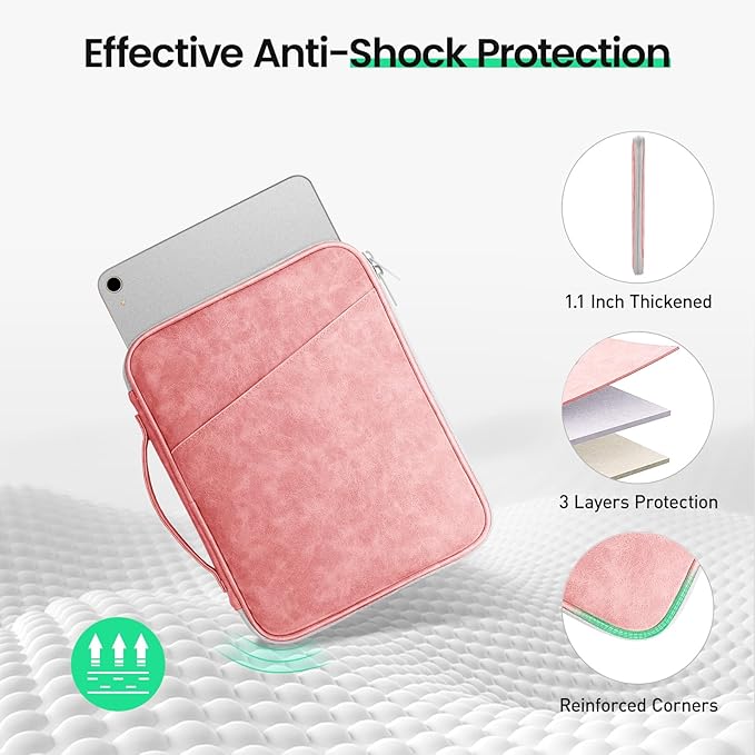 DTTO 9-11 Inch Tablet Sleeve Bag for iPad A16, iPad Air 11-inch M3 M2 / Air 5/4th Gen 10.9", iPad Pro 11 M4, iPad 10/9/8/7th Gen, Galaxy Tab A9+, Waterproof Travel Bag, Pink