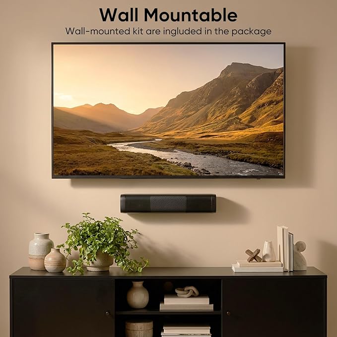 Saiyin Sound Bar for Smart TV, 11.7-inch Soundbar with Bluetooth 5.3/Optical/Auxiliary Inputs, Small Size & Big Power, 48W Peak Power Compact Sound Bar for TV, PC, Gaming, and Projectors
