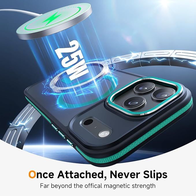 Magnetic 3 in 1 for iPhone 17 Pro Max Case, [Omni-Directional Protection] with 1x Screen Protector + 1x Camera Cover, [Seamless Work with Magsafe] Protective Silm Case for iPhone 17 Pro Max Green