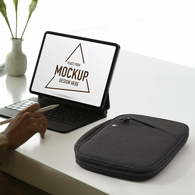 MoKo 7-8 Inch Tablet Sleeve Carrying Case with Handle, Padded Protective Travel Bag for iPad Mini A17 Pro/6th 8.3'', iPad Mini 5/4/3/2th 7.9", Black & Gray