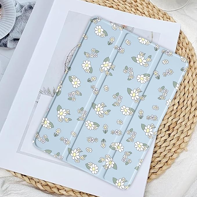 JOYLAND Countryside Style Floral Pattern Case for iPad Pro 11-inch (M4) 2024 5th Generation,Clear Acrylic Hard Back Case with Pencil Holder Trifold Stand Tablet Cover (Model Number:A2836/A2837/A3006)