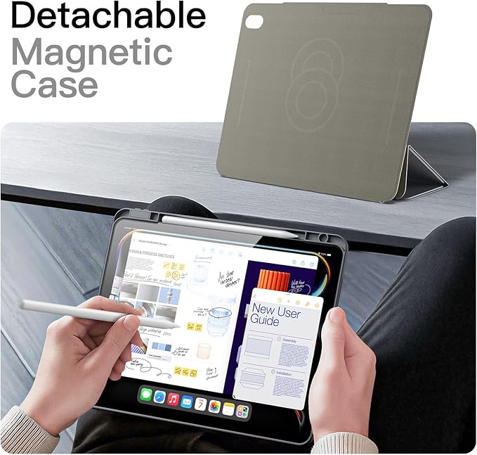 JETech Magnetic Detachable Case for iPad Air 13-Inch M4/M3/M2 (2026/2025/2024) with Pencil Holder, Removable Rotating Clear Cover, Portrait/Landscape Stand with Raised Screen View (Space Gray)